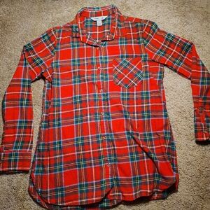 Old Navy women's 100% cotton M red green plaid long sleeve button up
